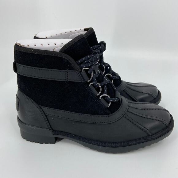 UGG Greda Duck Boots Leather Upper Wool Blend Waterproof Black Size 5.5M - Picture 5 of 12